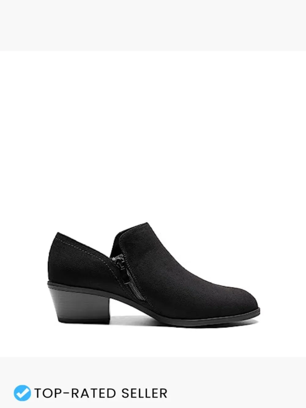 Chunky Heel Ankle Booties Side Zip Faux Suede Round Toe Block Heel Comfortable
